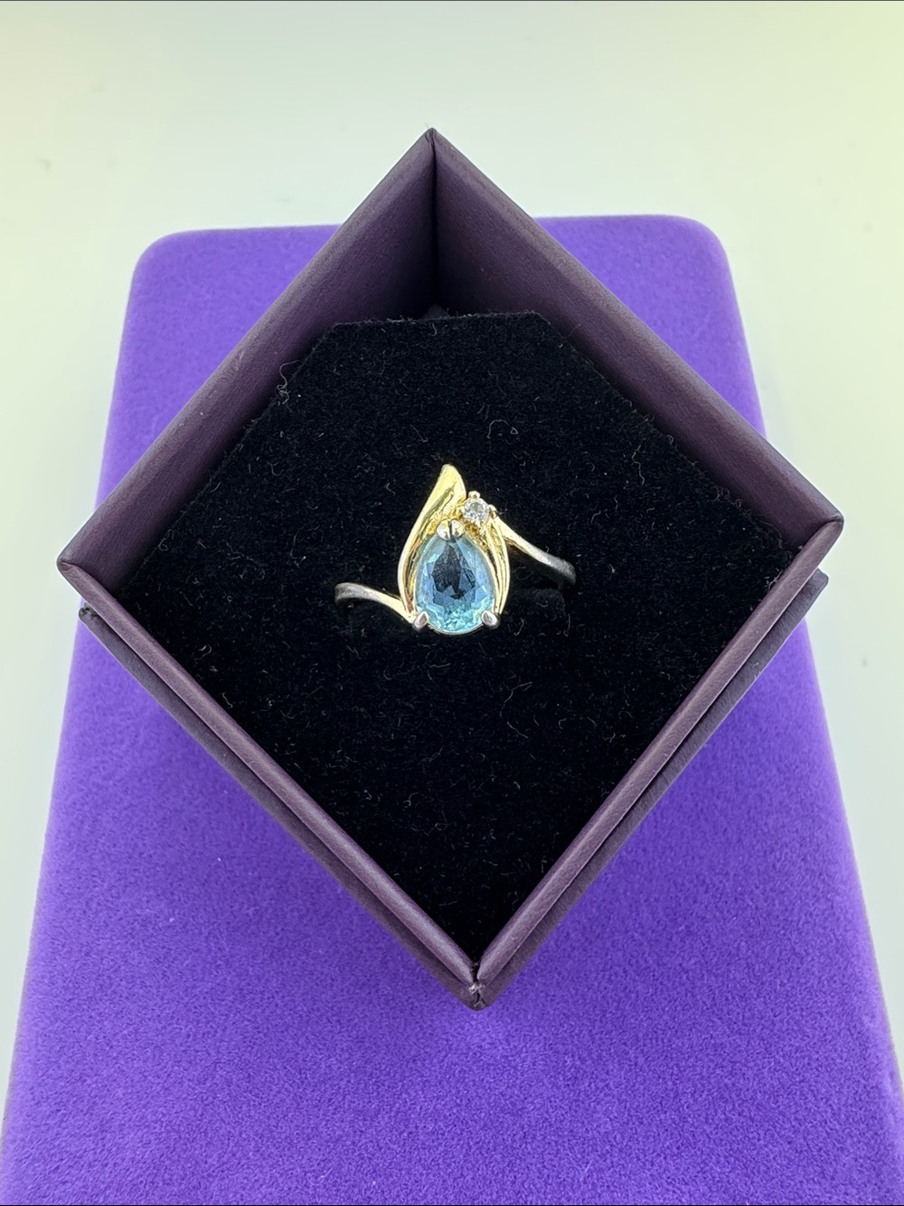 💛 Vintage Gold Plated Blue Topaz Cocktail Ring | Mid Century Glamour